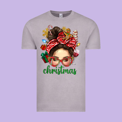 Christmas Messy Bun With Gingerbread Man Vintage Tee Designed By Bundleandbundleshop