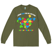 Army Green Wear Blue For My Brother Autism Long Sleeve Tee - CowhideDigitalArt