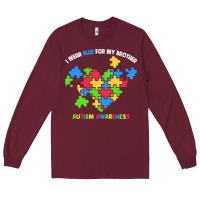 Burgundy Wear Blue For My Brother Autism Long Sleeve Tee - CowhideDigitalArt