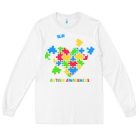 White Wear Blue For My Brother Autism Long Sleeve Tee - CowhideDigitalArt