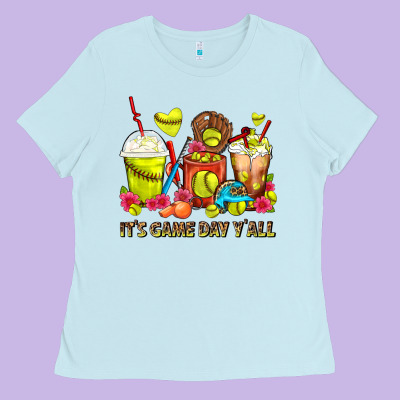 It's Game Day Y'all Softball Coffee Cups Ladies Tee Designed By Fadigitalartstudio