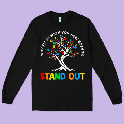 Why Fit In Autism Awareness Long Sleeve Tee Designed By Cowhidedigitalart