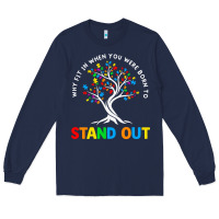 Navy Why Fit In Autism Awareness Long Sleeve Tee - CowhideDigitalArt