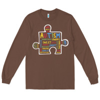 Chestnut Autism Puzzle Piece Words Autistic Long Sleeve Tee - CowhideDigitalArt