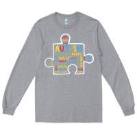 Heather Grey Autism Puzzle Piece Words Autistic Long Sleeve Tee - CowhideDigitalArt