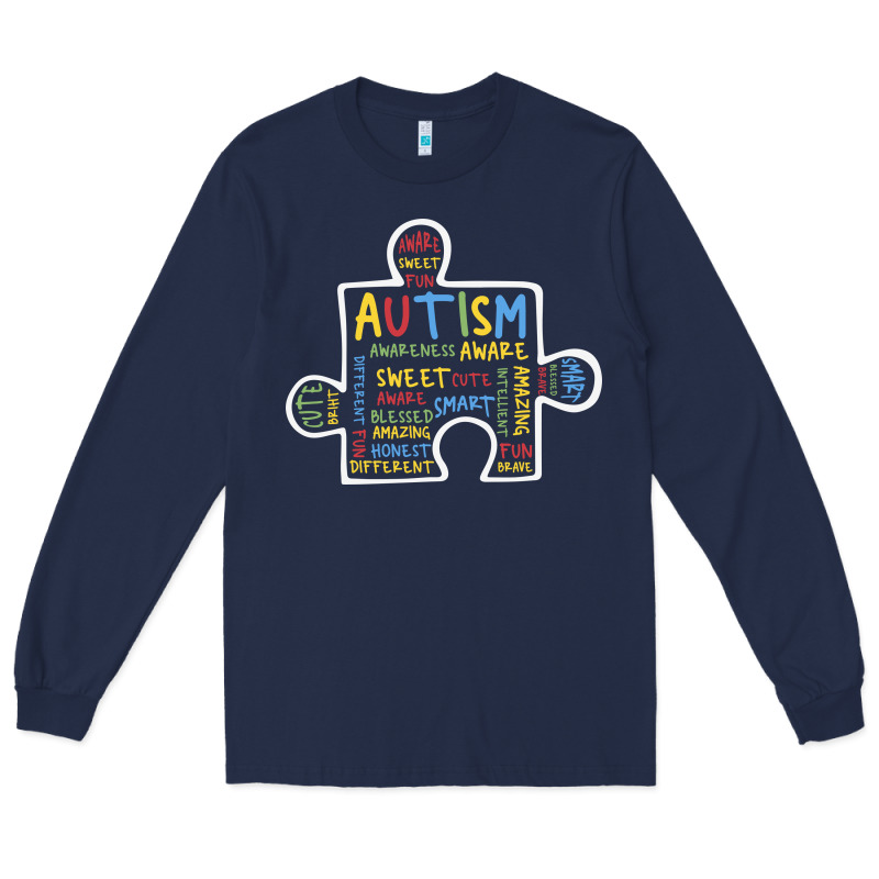 Autism Puzzle Piece Words Autistic Long Sleeve Tee by CowhideDigitalArt | Teevron