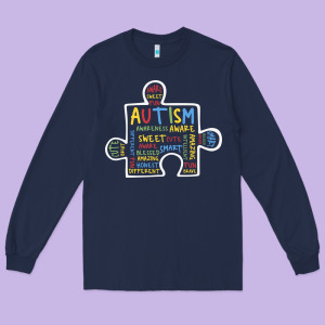 Autism Puzzle Piece Words Autistic Long Sleeve Tee Designed By Cowhidedigitalart