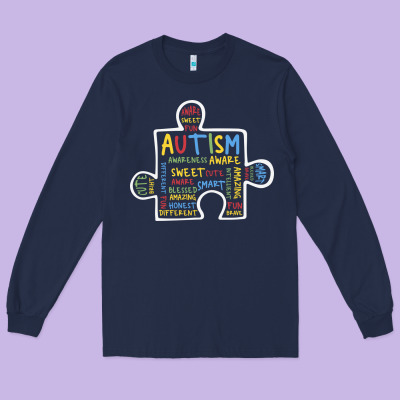 Autism Puzzle Piece Words Autistic Long Sleeve Tee Designed By Cowhidedigitalart