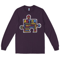 Plum Autism Puzzle Piece Words Autistic Long Sleeve Tee - CowhideDigitalArt
