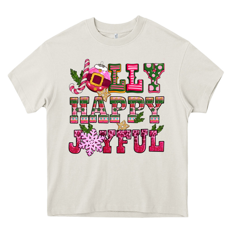 Jolly Happy Joyful Pink Christmas Heavy Core Tee by CowGirlArtShop | Teevron