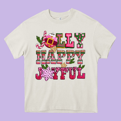 Jolly Happy Joyful Pink Christmas Heavy Core Tee Designed By Cowgirlartshop