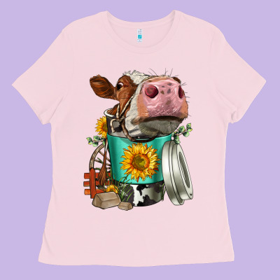 Simmental Cow Coffee Cup Ladies Tee Designed By Fadigitalartstudio