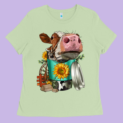 Simmental Cow Coffee Cup Ladies Tee Designed By Fadigitalartstudio