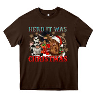 Chocolate Brown herd it was christmas Heavy Core Tee - CowGirlArtShop