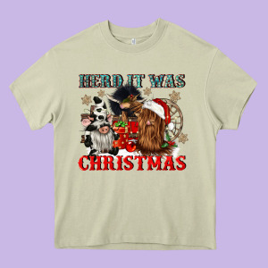 Herd It Was Christmas Heavy Core Tee Designed By Cowgirlartshop