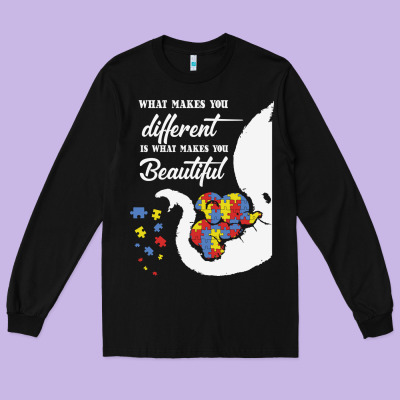 Autism Different Makes You Beautiful Long Sleeve Tee Designed By Cowhidedigitalart