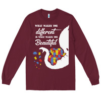 Burgundy Autism Different Makes You Beautiful Long Sleeve Tee - CowhideDigitalArt
