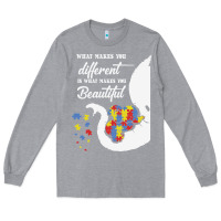 Heather Grey Autism Different Makes You Beautiful Long Sleeve Tee - CowhideDigitalArt