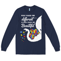 Navy Autism Different Makes You Beautiful Long Sleeve Tee - CowhideDigitalArt