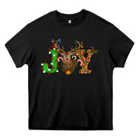 Black Christmas Joy Reindeer Heavy Core Tee - RanaPortraitStore
