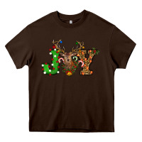 Chocolate Brown Christmas Joy Reindeer Heavy Core Tee - RanaPortraitStore