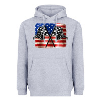 Heather Grey American Racing Flag Heavyweight Hoodie - JahusDesignShop