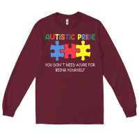 Burgundy Autistic Pride Autism Awareness Long Sleeve Tee - CowhideDigitalArt