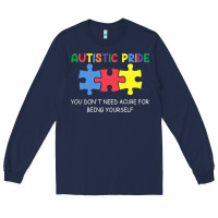 Navy Autistic Pride Autism Awareness Long Sleeve Tee - CowhideDigitalArt