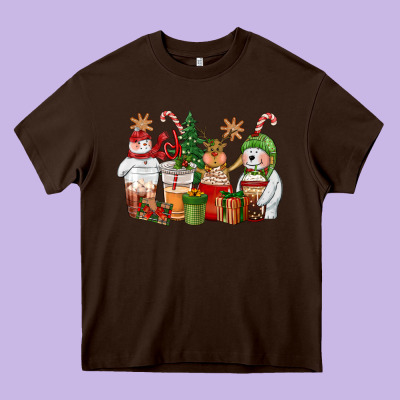 Christmas Polar Bear Reindeer And Snowman Coffee C Heavy Core Tee Designed By Cowgirlartshop