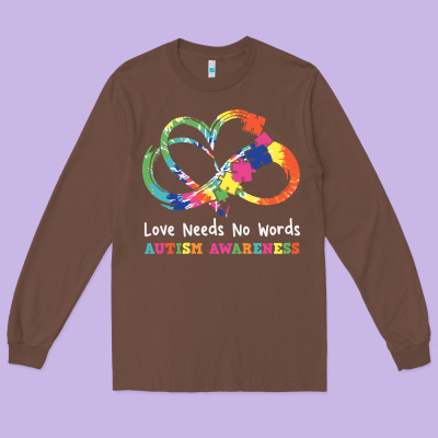 Love Needs No Words Heart Puzzle Autism Long Sleeve Tee Designed By Cowhidedigitalart