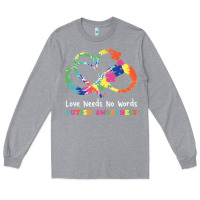 Heather Grey Love Needs No Words Heart Puzzle Autism Long Sleeve Tee - CowhideDigitalArt