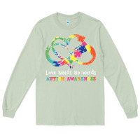 Matcha Love Needs No Words Heart Puzzle Autism Long Sleeve Tee - CowhideDigitalArt