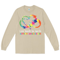 Mushroom Love Needs No Words Heart Puzzle Autism Long Sleeve Tee - CowhideDigitalArt