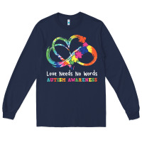 Navy Love Needs No Words Heart Puzzle Autism Long Sleeve Tee - CowhideDigitalArt