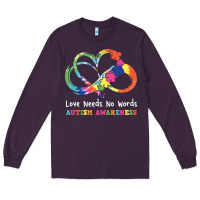 Plum Love Needs No Words Heart Puzzle Autism Long Sleeve Tee - CowhideDigitalArt