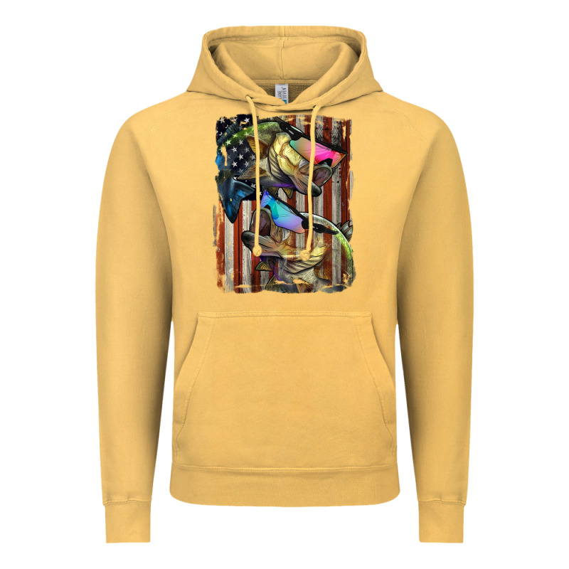 American Flag With Bass Fish Vintage Hoodie by LillyAllenDesigns | Teevron