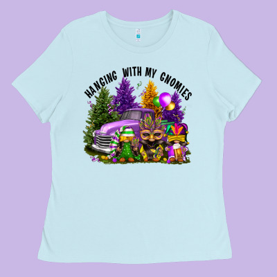 Mardi Gras Hanging With My Gnomies Ladies Tee Designed By Fadigitalartstudio