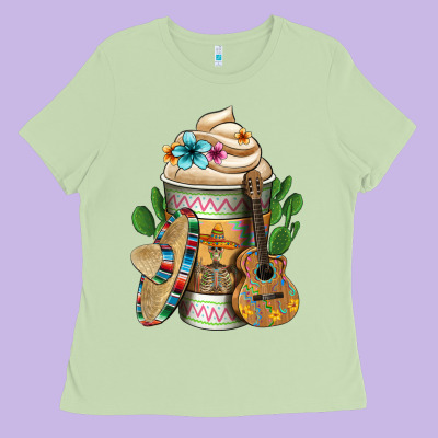 Mexican Hot Coffee Cup Ladies Tee Designed By Fadigitalartstudio