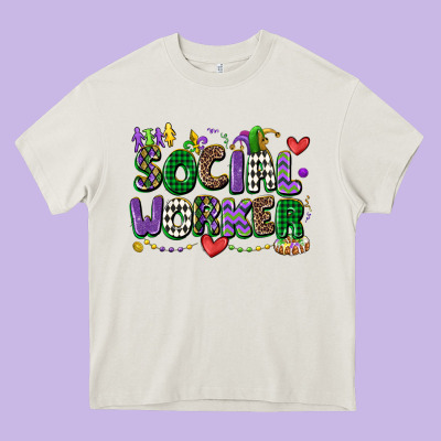Social Worker Mardi Gras Cowgirl Heavy Core Tee Designed By Cowgirlartshop