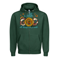 Sports Green with god all things are possible matthew 19 26 Zipper Hoodie - JahusDesignShop
