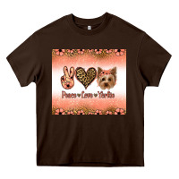 Chocolate Brown peace love yorkie Heavy Core Tee - Jasminsmagicworld