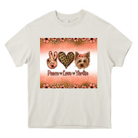 Cream peace love yorkie Heavy Core Tee - Jasminsmagicworld