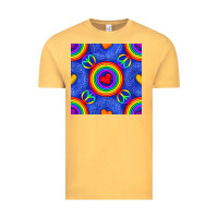 Vintage Mustard Pride lgbtq hearts and peace symbol seamless patte Vintage Tee - BundleAndBundleShop