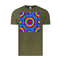 Vintage Olive Pride lgbtq hearts and peace symbol seamless patte Vintage Tee - BundleAndBundleShop