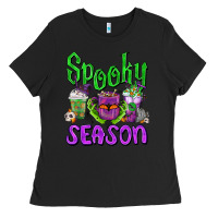 Black Spooky Season Coffee Cups Ladies Tee - FaDigitalArtStudio
