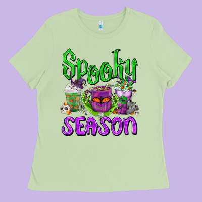 Spooky Season Coffee Cups Ladies Tee Designed By Fadigitalartstudio