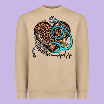 Nurse Leopard Heart Heavyweight Sweatshirt Designed By Jahusdesignshop