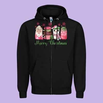 Pink  Merry Christmas Coffee Zipper Hoodie Designed By Jahusdesignshop