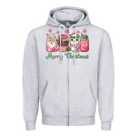 Heather Grey pink  merry christmas coffee Zipper Hoodie - JahusDesignShop