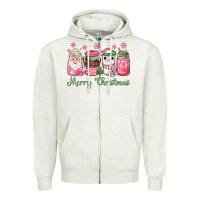 Oatmeal Heather pink  merry christmas coffee Zipper Hoodie - JahusDesignShop